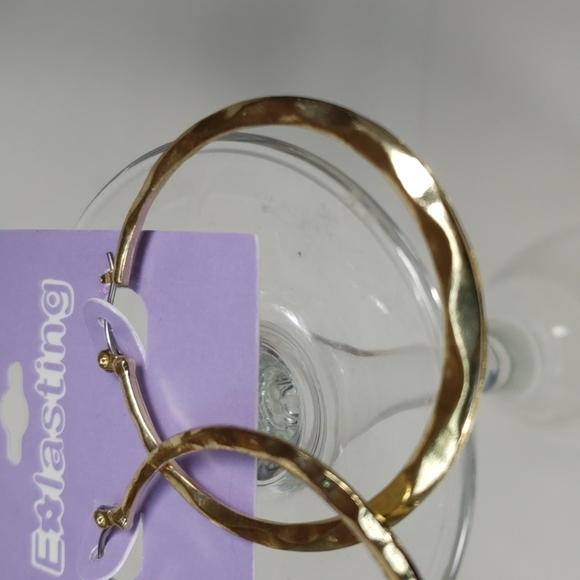 Hammered Gold Hoop Earrings, 1.75-inch - Statement Women's Fashion Jewelry - Picture 6 of 8